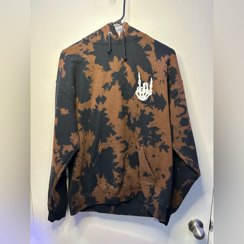Large, Bowery Supply Co tie dye, hooded sweatshirt color black and brown tie dye